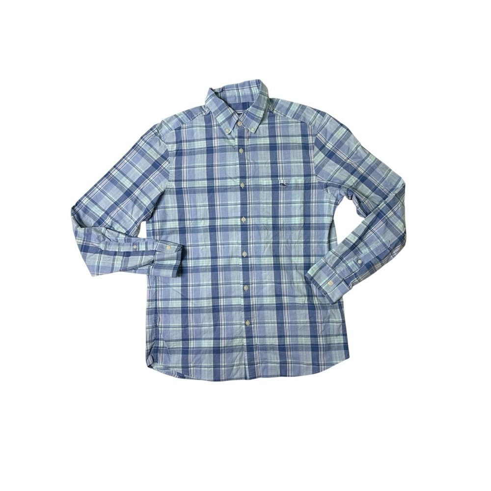 Men's Vineyard Vines Whale Shirt Blue Plaid Long Sleeve Button Up Small